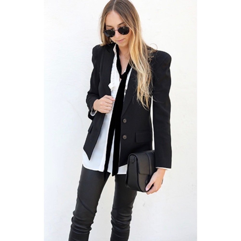 Smythe Pagoda Black Puff Sleeve Two Button Blazer